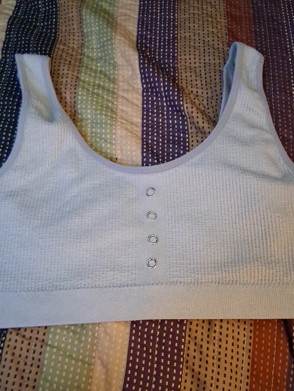 Lucky Brand Pale Gray Ribbed Scoop Neck Crop Tank with Metal Eyelets
